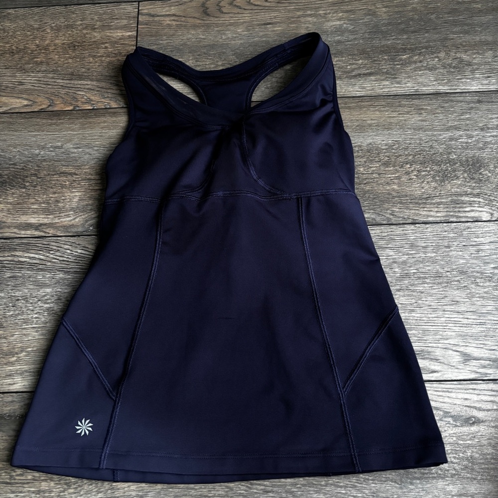 Athleta Va Va Racerback Tank Top Navy Blue Built In Bra Sz 32C